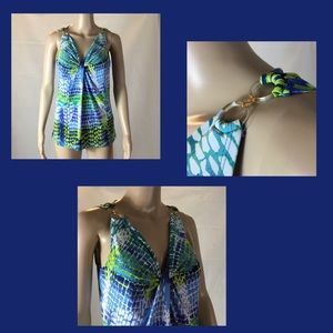 Michael Kors Ikat Print Ruched Tank Top S